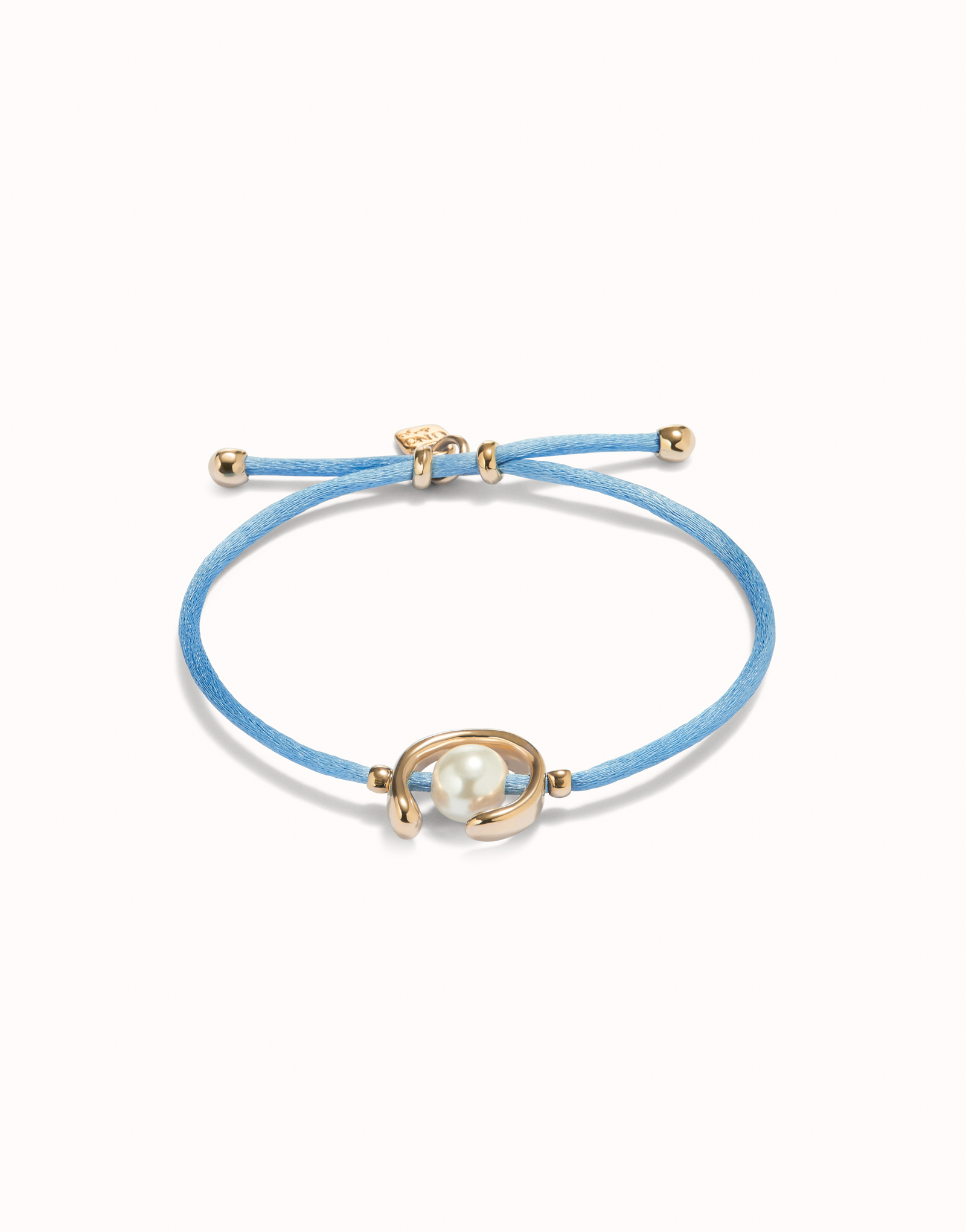 Pulsera de hilo azul con perla shell fornitura bañada en oro 18k., Dorado, large image number null